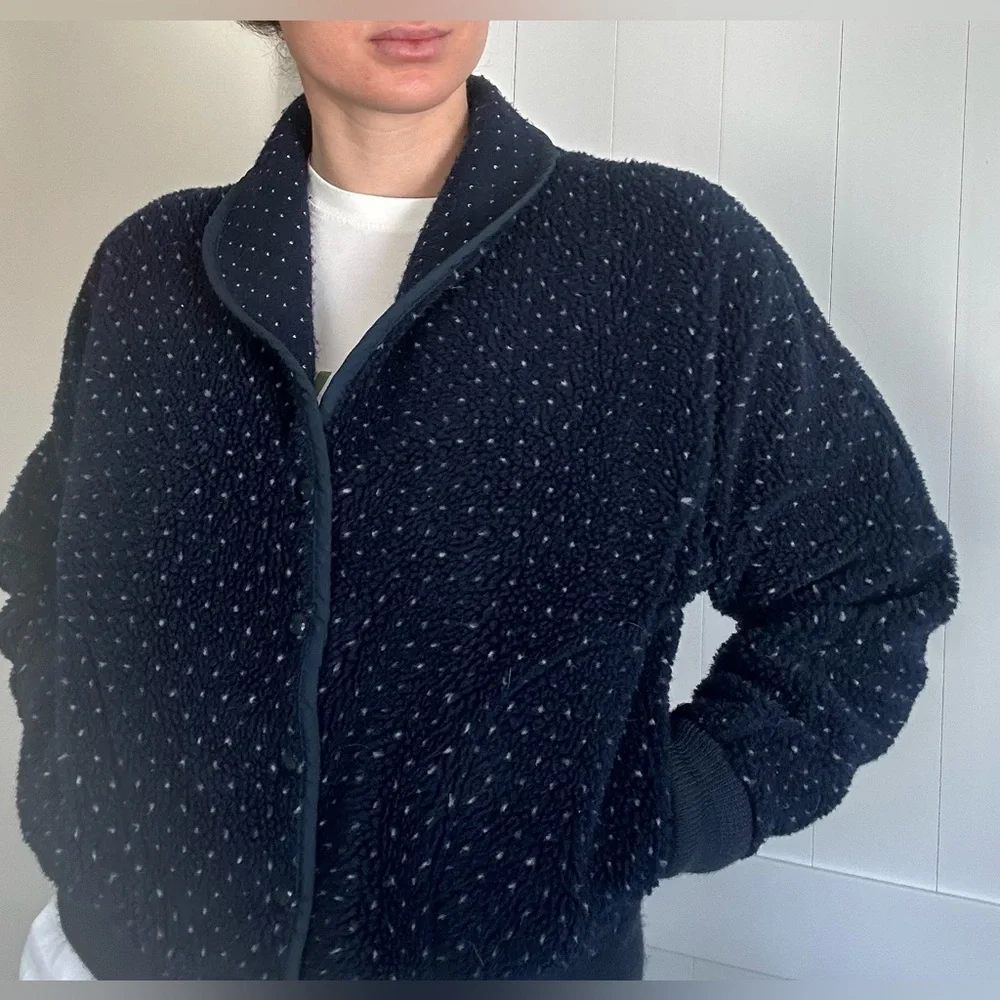 Vintage 60s/70s Woolrich Fleece Button Up Jacket Navy and White - Picture 7 of 8